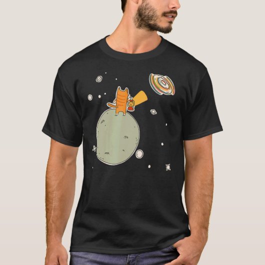 Schattige kat in de buitenruimte kunst t-shirt (Voorkant)