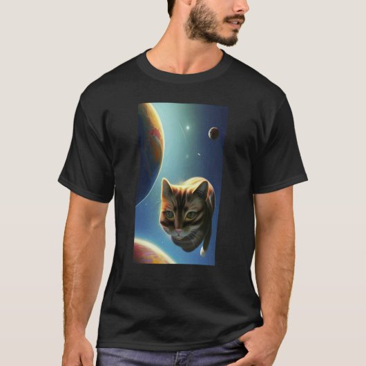 Schattige Kat in de Ruimte T-shirt (Voorkant)