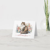 Schattige kat in de tuin Waterverf en achternaam Notitiekaartje (Voorkant)