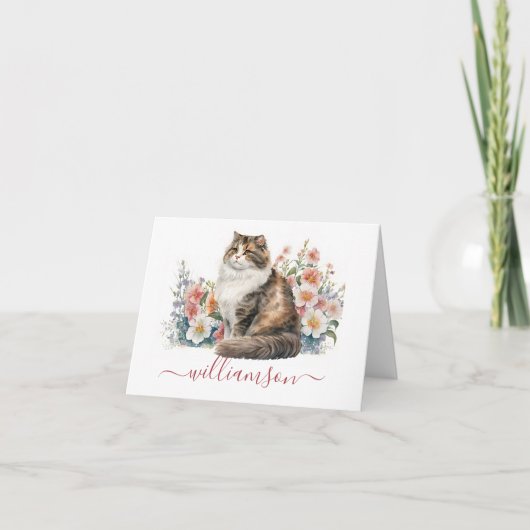 Schattige kat in de tuin Waterverf en achternaam Notitiekaartje (Voorkant)