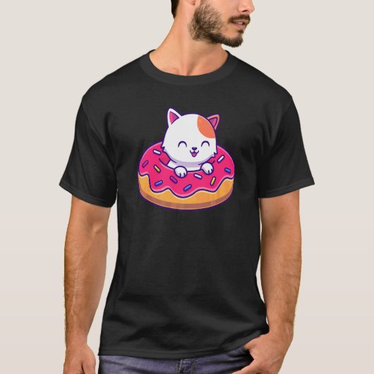 Schattige Kat In Een Donut T-shirt (Voorkant)