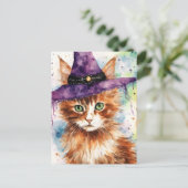 Schattige kat in een heks Pet Waterverf Briefkaart (Staand voorkant)