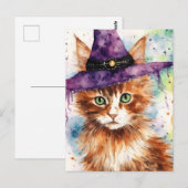 Schattige kat in een heks Pet Waterverf Briefkaart (Voorkant / Achterkant)