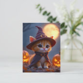 Schattige kat in een heksenkostuum, Halloween Briefkaart (Staand voorkant)
