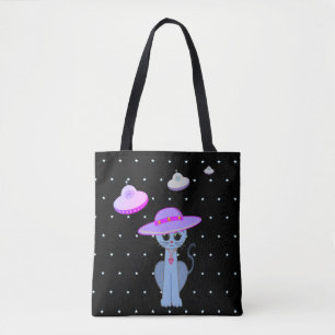 Schattige kat in een hoed tote bag