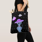Schattige kat in een hoed tote bag (Dichtbij)