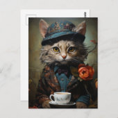 Schattige Kat in een pak met een koffie Briefkaart (Voorkant / Achterkant)