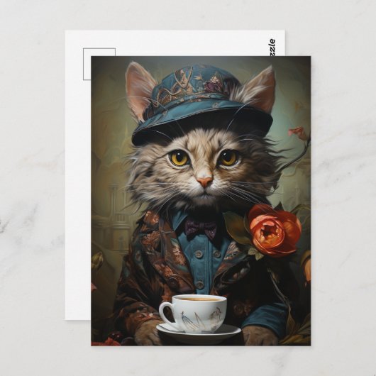Schattige Kat in een pak met een koffie Briefkaart (Voorkant / Achterkant)