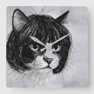 Schattige kat in een pruik (stijl 10 +BG) Fijne Ku Vierkante Klok