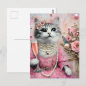Schattige kat in een roze jurk met parels briefkaart (Voorkant / Achterkant)