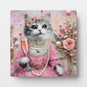 Schattige kat in een roze jurk met parels fotoplaat
