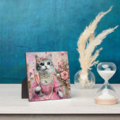 Schattige kat in een roze jurk met parels fotoplaat (Insitu)