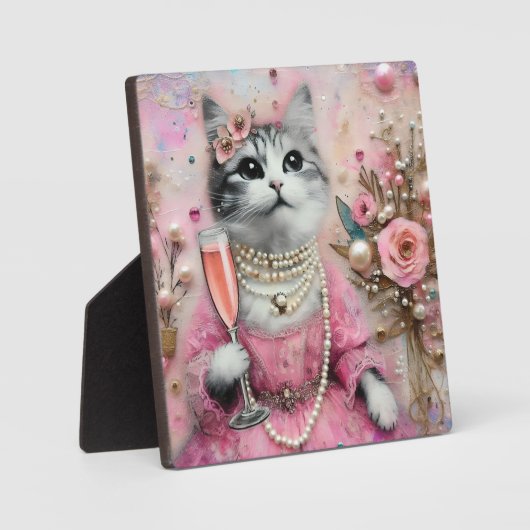 Schattige kat in een roze jurk met parels fotoplaat (Voorkant)