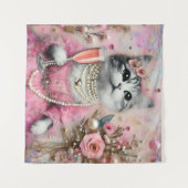 Schattige kat in een roze jurk met parels wandkleed (Voorkant (horizontaal))