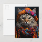 Schattige kat in een sjaal en Pet Briefkaart (Voorkant / Achterkant)