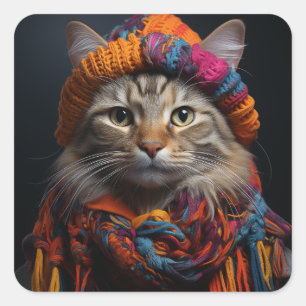 Schattige kat in een sjaal en Pet Vierkante Sticker