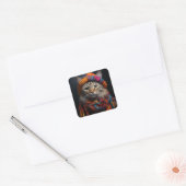 Schattige kat in een sjaal en Pet Vierkante Sticker (Envelop)