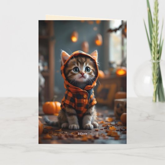 Schattige kat in een zwarte en oranje vacht op Hal Kaart (Achterkant)