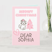 Schattige kat in kerstmuts&boom Kerstmis pastel Kaart (Voorkant)