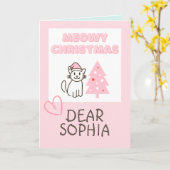 Schattige kat in kerstmuts&boom Kerstmis pastel Kaart (Gele Bloem)