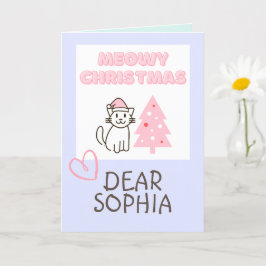 Schattige kat in kerstmuts&boom Meowy Kerstmis pas Kaart