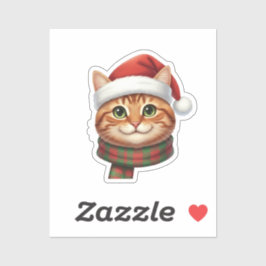Schattige kat in kerstmuts en gebreide sjaal Kerst Sticker