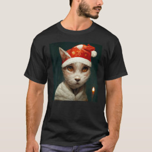 Schattige kat in kerstmuts met Kerstlicht AI-ontwe T-shirt