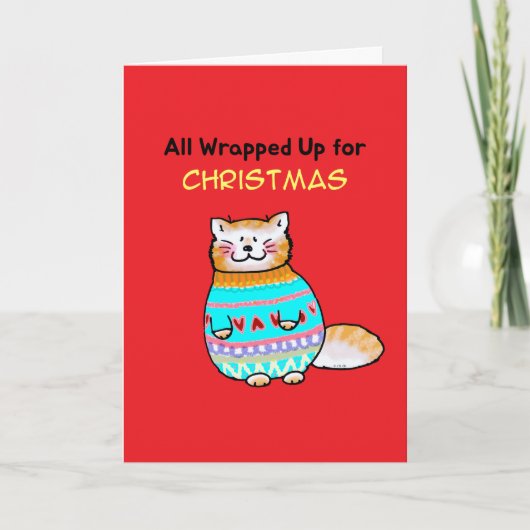 Schattige Kat in Kersttrui Kaart (Voorkant)