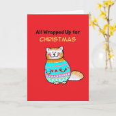 Schattige Kat in Kersttrui Kaart (Gele Bloem)
