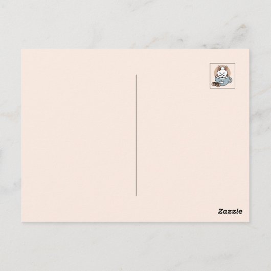 Schattige Kat in Mok Vakantie Ontwerp - Kat & Caca Briefkaart (Achterkant)