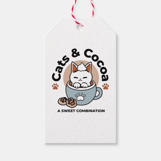 Schattige Kat in Mok Vakantie Ontwerp - Kat & Caca Cadeaulabel (Voorkant)