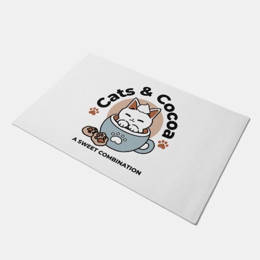 Schattige Kat in Mok Vakantie Ontwerp - Kat & Caca Deurmat (Schuin)