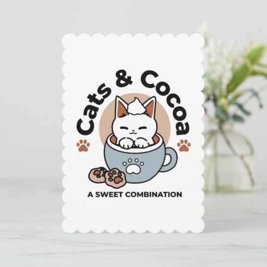 Schattige Kat in Mok Vakantie Ontwerp - Kat & Caca Feestdagenkaart (Staand voorkant)