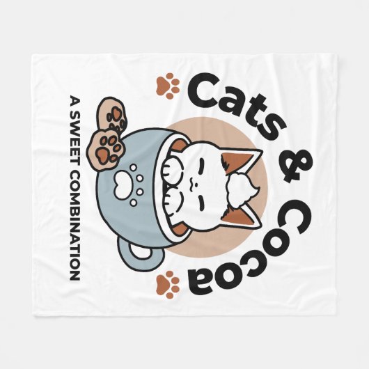 Schattige Kat in Mok Vakantie Ontwerp - Kat & Caca Fleece Deken (Voorkant (Horizontaal))