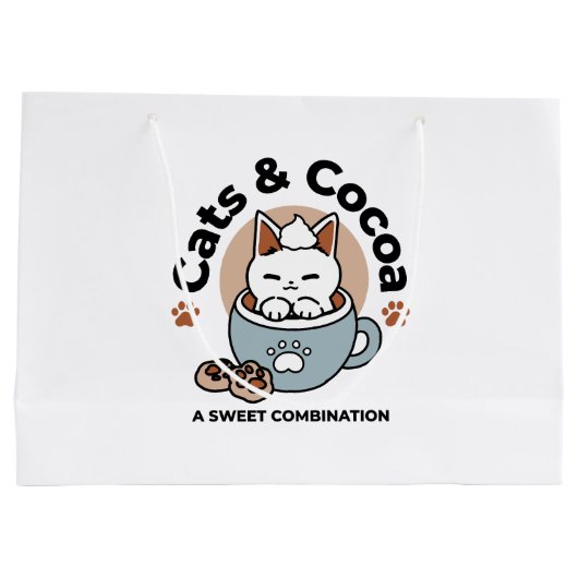 Schattige Kat in Mok Vakantie Ontwerp - Kat & Caca Groot Cadeauzakje (Achterkant)