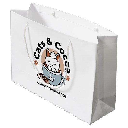 Schattige Kat in Mok Vakantie Ontwerp - Kat & Caca Groot Cadeauzakje (Achterkant Gekanteld)