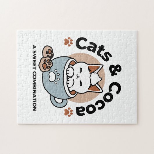 Schattige Kat in Mok Vakantie Ontwerp - Kat & Caca Legpuzzel (Horizontaal)