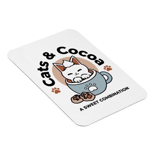 Schattige Kat in Mok Vakantie Ontwerp - Kat & Caca Magneet (Rechterzijde)