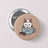 Schattige Kat in Mok Vakantie Ontwerp - Kat & Caca Ronde Button 5,7 Cm (Voorkant /achterkant)