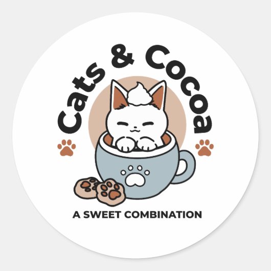 Schattige Kat in Mok Vakantie Ontwerp - Kat & Caca Ronde Sticker (Voorkant)