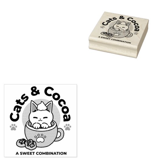 Schattige Kat in Mok Vakantie Ontwerp - Kat & Caca Rubberstempel (Gestempeld)