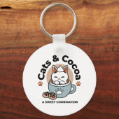 Schattige Kat in Mok Vakantie Ontwerp - Kat & Caca Sleutelhanger (Voorkant)