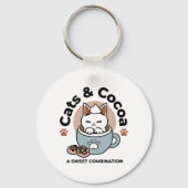 Schattige Kat in Mok Vakantie Ontwerp - Kat & Caca Sleutelhanger (Achterkant)