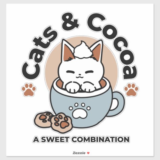 Schattige Kat in Mok Vakantie Ontwerp - Kat & Caca Sticker (Vel)