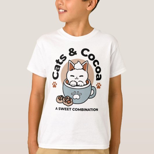 Schattige Kat in Mok Vakantie Ontwerp - Kat & Caca T-shirt (Voorkant)