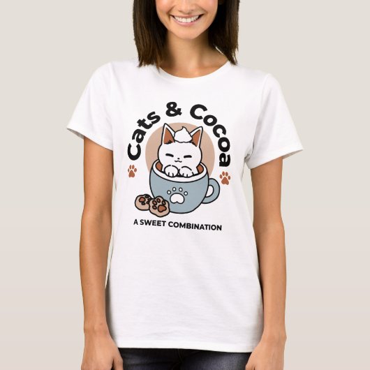 Schattige Kat in Mok Vakantie Ontwerp - Kat & Caca T-shirt (Voorkant)