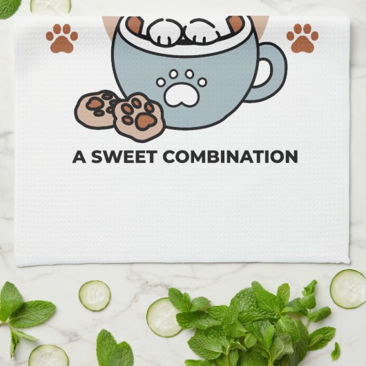 Schattige Kat in Mok Vakantie Ontwerp - Kat & Caca Theedoek (Gevouwen)