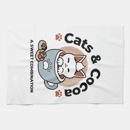 Schattige Kat in Mok Vakantie Ontwerp - Kat & Caca Theedoek (Horizontaal)