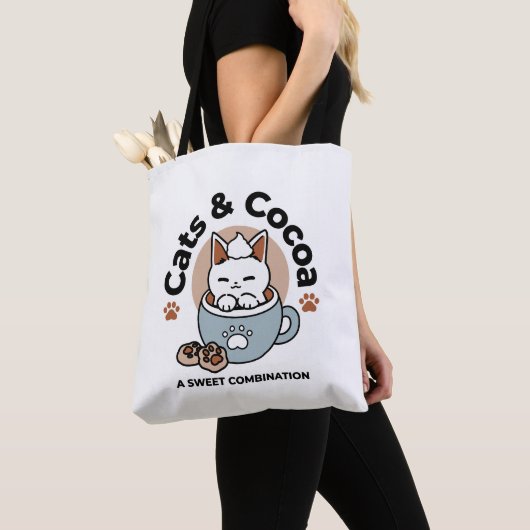 Schattige Kat in Mok Vakantie Ontwerp - Kat & Caca Tote Bag (Dichtbij)