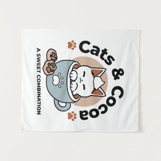 Schattige Kat in Mok Vakantie Ontwerp - Kat & Caca Wandkleed (Voorkant (horizontaal))